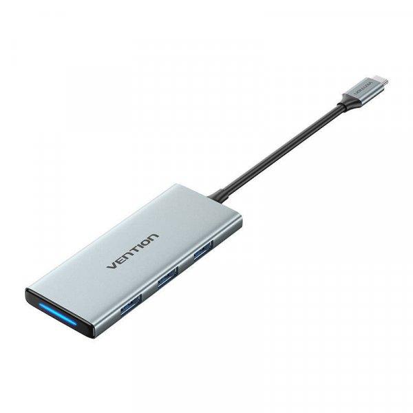 USB-C elosztó a HDMI-hez, 3x USB 3.0, SD, TF, PD Vention TOPHB 0,15 m (szürke)
