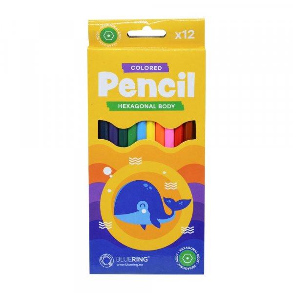 Színes ceruza készlet, hatszögletű Bluering® 12 klf. szín
