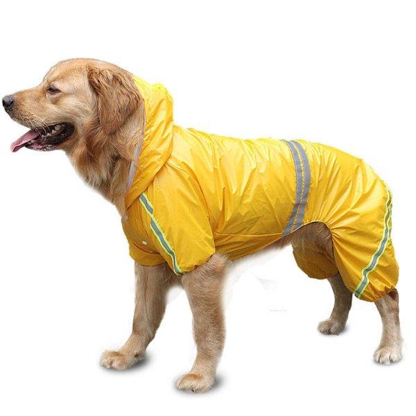 Kutyaruha - Kutyaesőkabát - Kutya esőkabát fényvisszaverő csíkkal (nagy
kutyáknak is) - Sárga színben