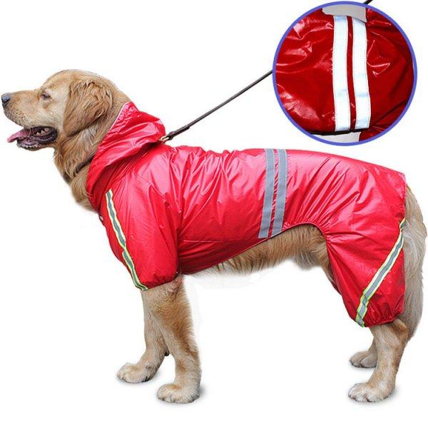 Kutyaruha - Kutyaesőkabát - Kutya esőkabát fényvisszaverő csíkkal (nagy
kutyáknak is) - Piros színben