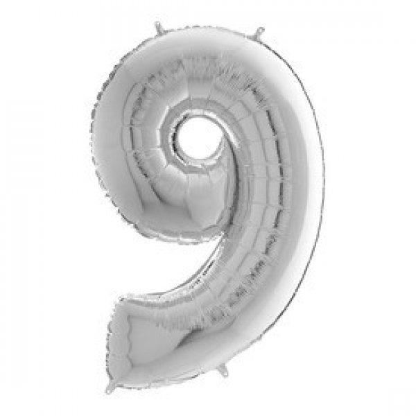 Héliumos fólia lufi, 9-es szám, 65 cm, ezüst