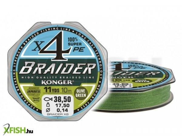 Konger Braider X4 Olive Green Fonott Előkezsinór 10m 0,14mm 14,5Kg