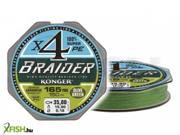 Konger Braider X4 Olive Green Fonott Zsinór 150m 0,10mm 9,8Kg