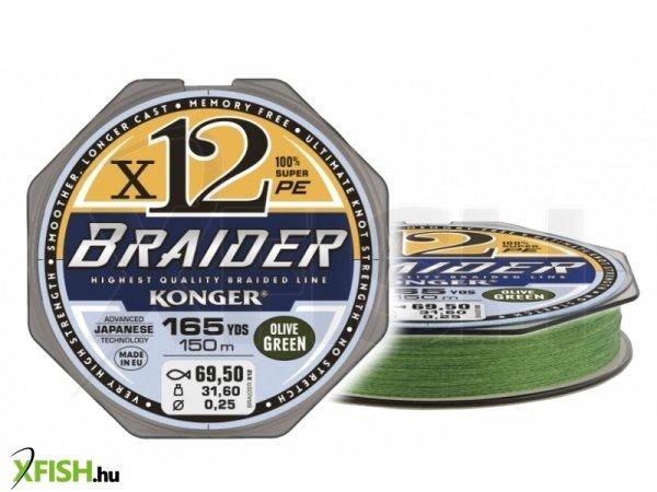 Konger Braider X12 Olive Green Fonott Zsinór 150m 0,16mm 19,8Kg