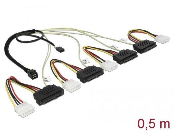 DeLock Mini SAS HD x 4 SFF 8643 apa > 4 x SAS 29 Pin SFF 8482 anya kábel 0,5
m