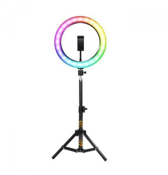 Professzionális smink körlámpa RGB LED-del, gyűrűfény 10 különböző
színnel, hideg / meleg gyűrűs fény, 160 cm-es állvány, távirányító,
tökéletes képekért