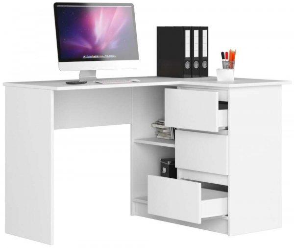 Sarok íróasztal - Akord Furniture - 124 cm - fehér / magasfényű bézs