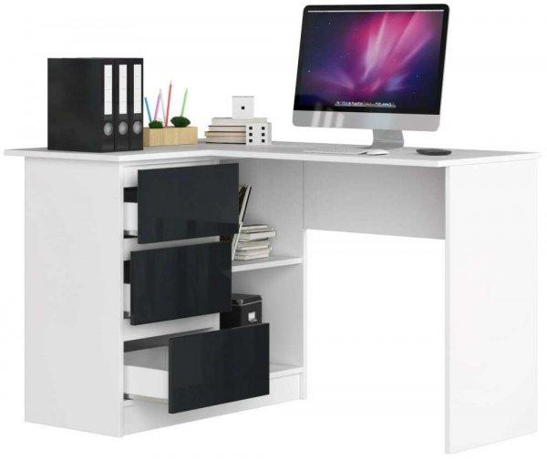 Sarok íróasztal - Akord Furniture - 124 cm - fehér / magasfényű grafit
(bal)