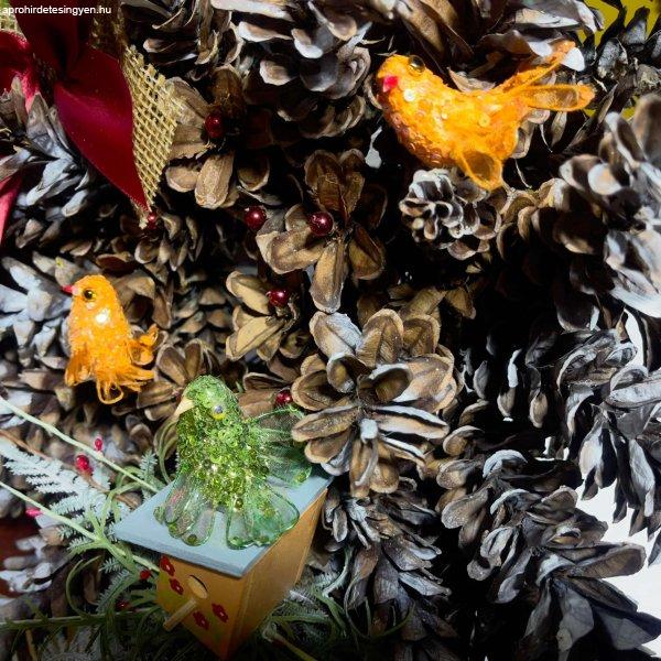 Karácsonyi koszorú, Kézzel készített, Természetes fenyőtoboz, Kerek,
Madárház, 50 cm, Barna-patina/Porto többszínű