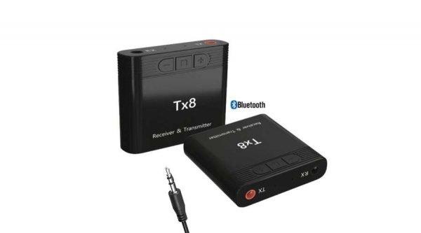 TX8 2 az 1-ben Bluetooth 5.0 audio adó/vevő, hangerő szabályzóval,
zeneszám léptetővel