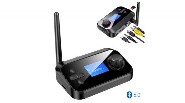 C41 Bluetooth 5.0 audio adó/vevő adapter, 3.5 mm Jack ki és bemenet, optikai
és koaxiális bemenetekkel, TF kártyaolvasóval, LCD kijelzővel