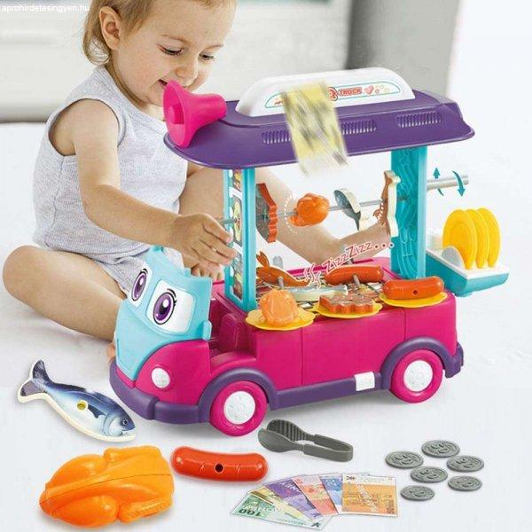 2in1 kinyitható játék minibusz és büfékocsi gyerekenek élethű fény- és
hanghatásokkal és rengeteg kiegészítővel - 23 részes (BBJ)