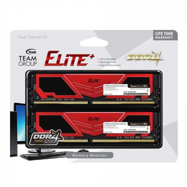 TeamGroup 16GB /3200 Elite Plus DDR4 RAM KIT (2x8GB) - Fekete/Piros