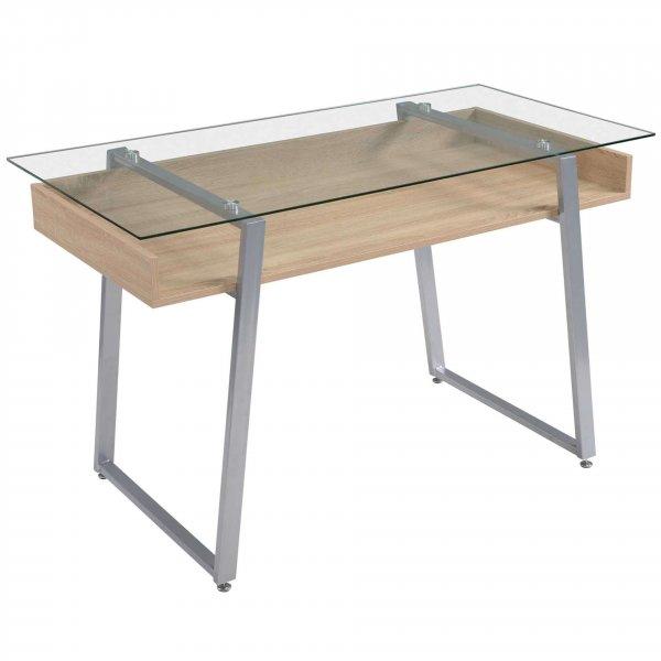 íróasztal, üvegfelület, modern kialakítás, 120 x 60 x 74,5 cm, bézs /
átlátszó