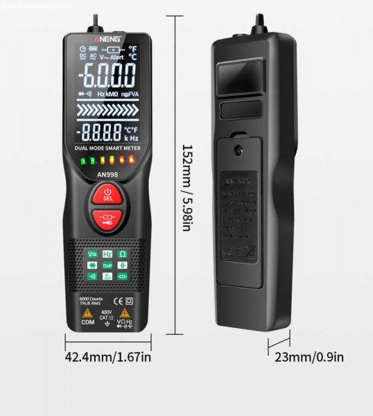 Digitális multiméter, 2.4” LCD kijelző, méri a DC/AC áramot,
feszültséget, hőmérsékletet, diódát, ellenállást, frekvenciát tesztel,
fekete