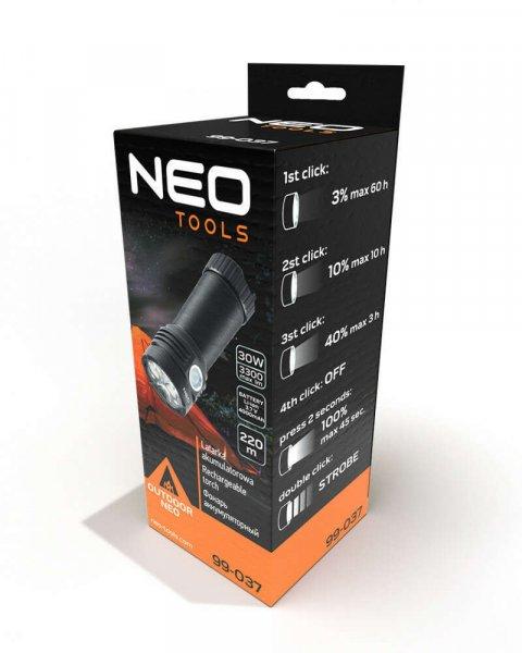Neo Tools 99-037 zseblámpa, tölthető, usb, osram p9 led, Fekete