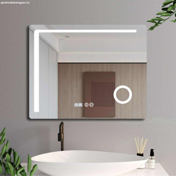 Bari 100 cm széles fali szögletes LED okostükör kozmetikai tükörrel,
érintőkapcsolóval, digitális órával és páramentesítő funkcióval