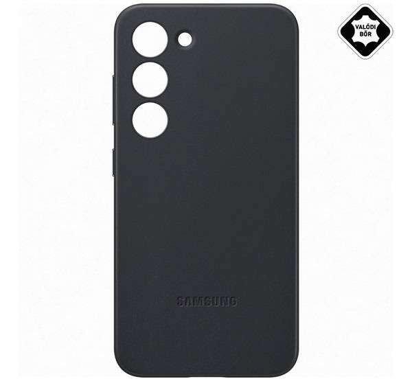 Samsung Galaxy S23 Plus (SM-S916), Mobiltok, Valódi bőr hátlap, Fekete