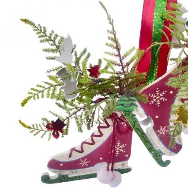 Karácsonyi dekoráció, Kézzel készített, Falidísz, patinás, 30x50 cm,
Cseresznye/Zöld