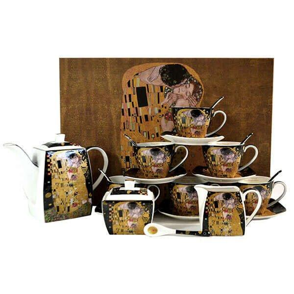 Klimt porcelán komplett kávés / teáskészlet - 6 személyes - fekete