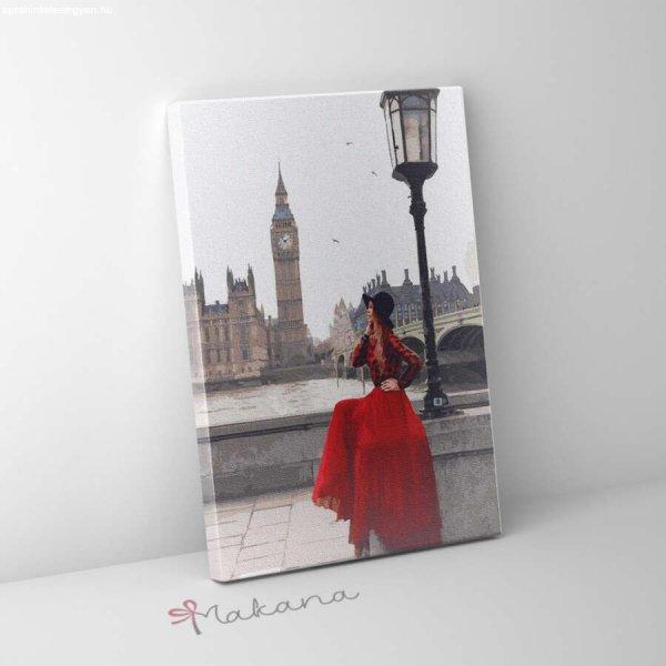 Vörösruhás hölgy Londonban - Számfestő készlet, kerettel (40x50 cm)