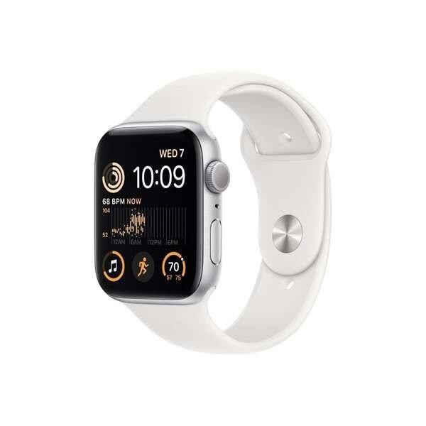 Apple Watch SE (2022) GPS 44mm ezüstszínű alumíniumtok, fehér sportszíj
(MNK23CM/A)