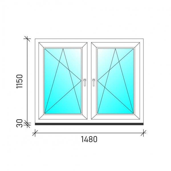 150×120 Tokosztott nyb/nyb műanyag ablak