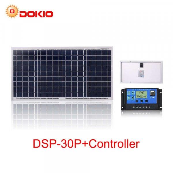 DokioSolar 30W-os Polikristályos napelem tábla + 20A töltésvezérlővel