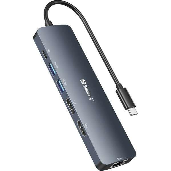 Sandberg Notebook Dokkoló - USB-C 8K Display Dock (Bemenet: USB-C; Kimenet:
HDMI+DP+2xUSB-A3.0+USB-C+RJ45; 8K/30Hz) - 136-43