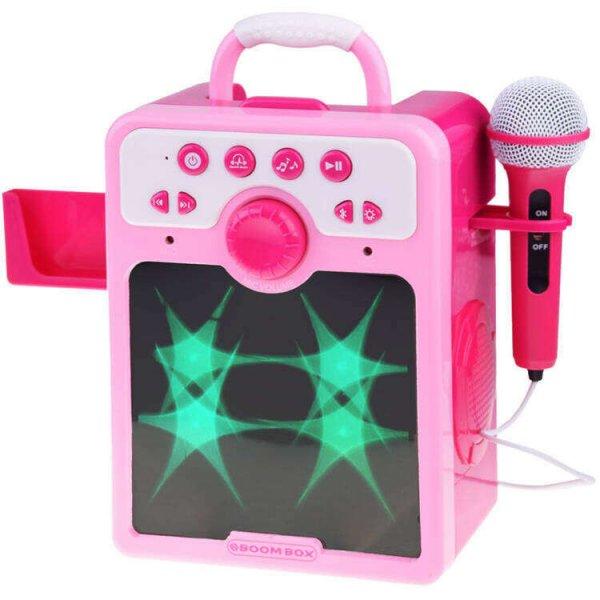 BoomBox rózsaszín hangszóró telefontartóval és mikrofonnal, tükörrel