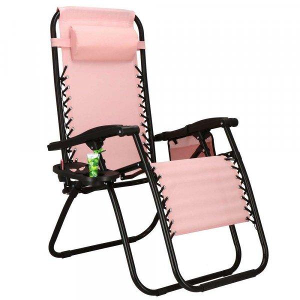 Napozóágy összecsukható szék strand vagy kert, Siesta, zéró gravitáció,
fejtámlával, 175x67x110 cm, rózsaszín