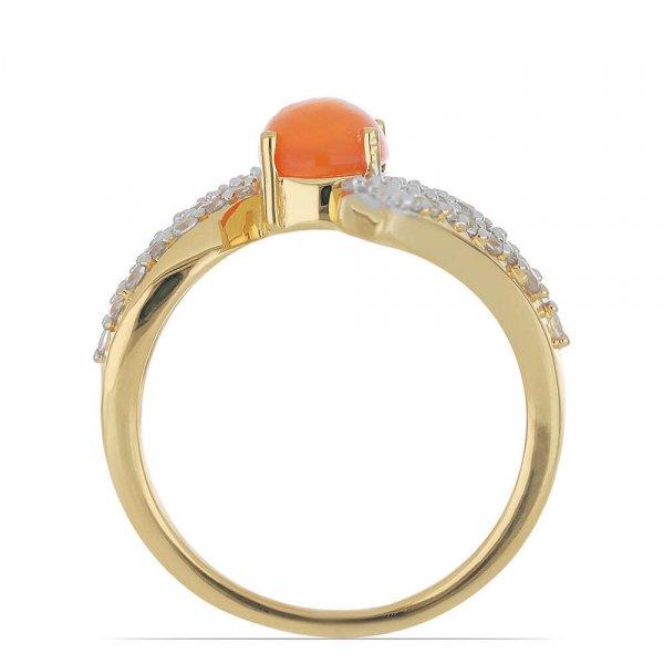 Arannyal Bevont Ezüst Gyűrű Lega Dembi Narancs Opállal és Fehér Topázzal,
Méret: 57-56