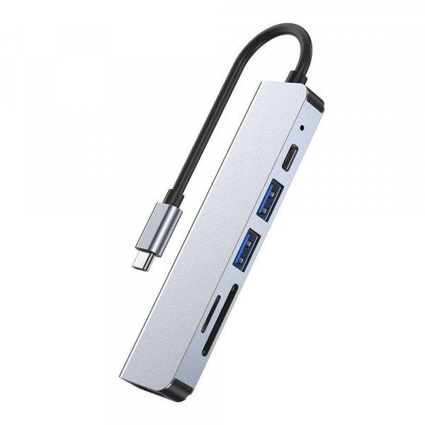 Tech-Protect V4 6 az 1-ben alumínium HUB adapter, USB Type-C - 2x USB 3.0, 1x
USB Type-C, 1x HDMI, 1x MicroSD, 1x SD, szürke