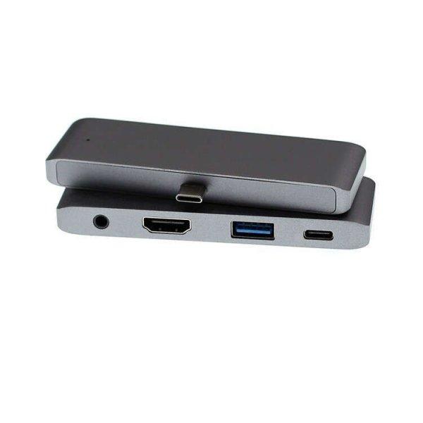 4 az 1-ben USB hub: USB-C -> USB 3.0/4K HDMI/USB-C/audió 3.5mm jack porttal,
60W gyors töltés, szürke