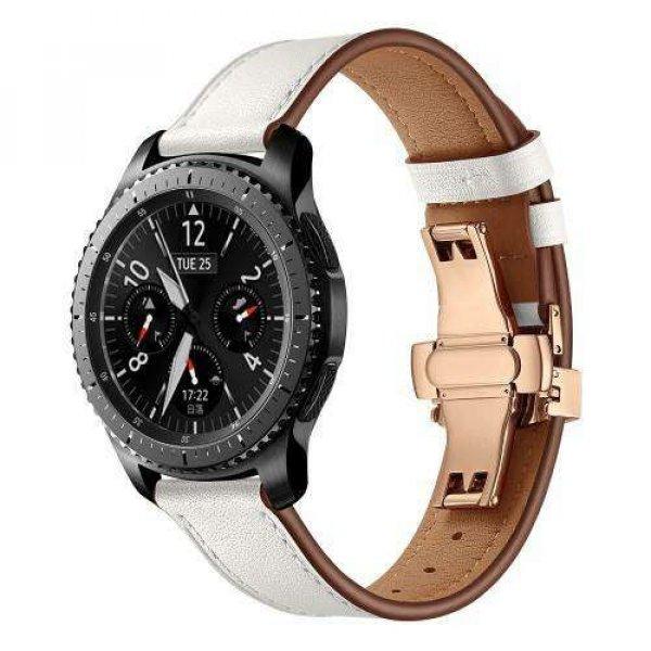 Okosóra szíj - ROSE GOLD / FEHÉR - valódi bőr, pillangó csat, 120mm + 80mm
hosszú, 22mm széles, 165mm-től 220mm-es méretű csuklóig ajánlott -
SAMSUNG Galaxy Watch 46mm / Watch GT2 46mm / Watch GT 2e / Gear S3 Frontier /
Honor MagicWatch...