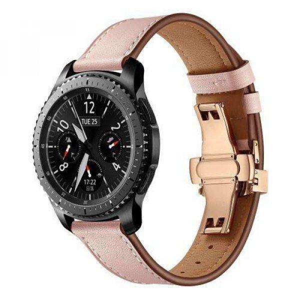 Okosóra szíj - ROSE GOLD / RÓZSASZÍN - valódi bőr, pillangó csat, 120mm +
80mm hosszú, 22mm széles, 165mm-től 220mm-es méretű csuklóig ajánlott -
SAMSUNG Galaxy Watch 46mm / Watch GT2 46mm / Watch GT 2e / Gear S3 Frontier /
Honor...