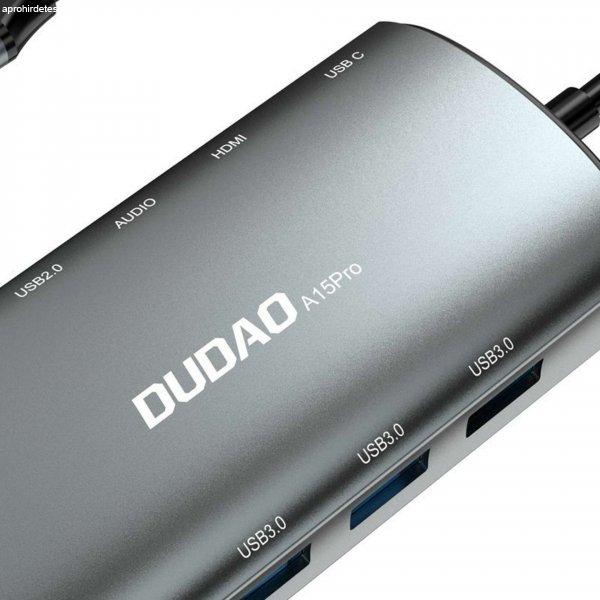 Dudao 11in1 multifunkcionális HUB USB Type C - USB Type C PD 60 W / HDMI / 3,5
mm mini jack / 1x USB 2.0 / SD kártyaolvasó micro SD / VGA / RJ45 / 3x USB 3.2
Gen 1 szürke (A15Pro szürke)