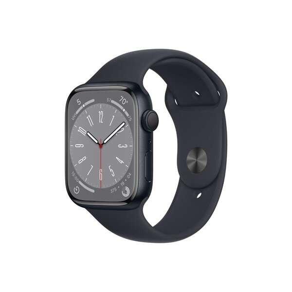 Apple Watch Series 8 GPS 45mm éjfekete alumíniumtok, éjfekete sportszíj
MNP13CM/A)