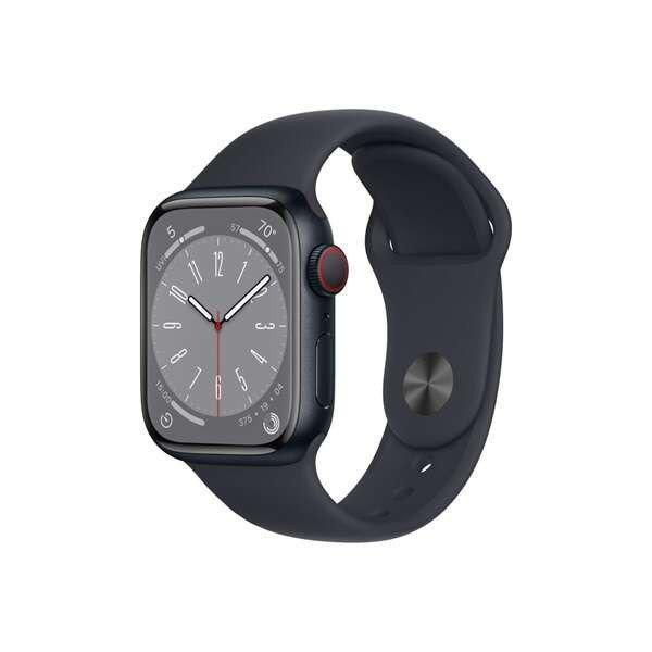 Apple Watch Series 8 GPS + Cellular 41mm éjfekete alumíniumtok, éjfekete
sportszíj (MNHV3CM/A)