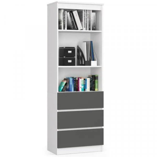 Polcos szekrény / könyvespolc fiókokkal - Akord Furniture R603SZ - fehér /
szürke