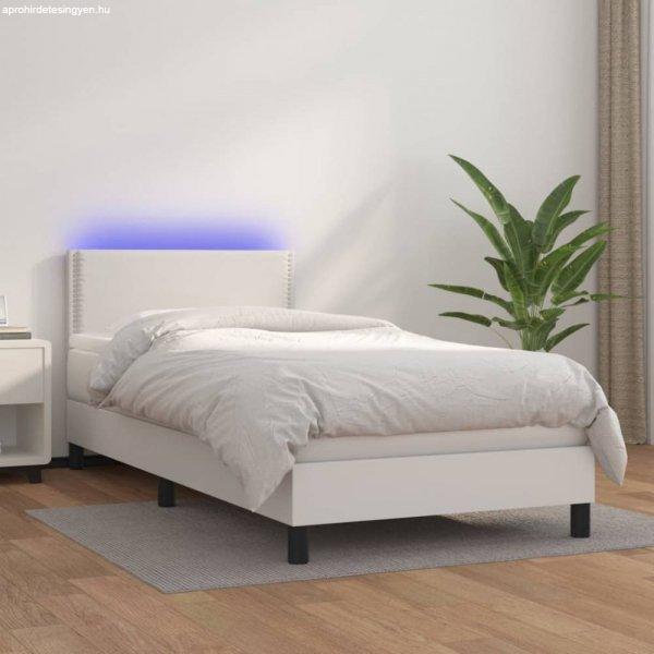 Fehér műbőr rugós ágy matraccal és LED-del 90x190 cm