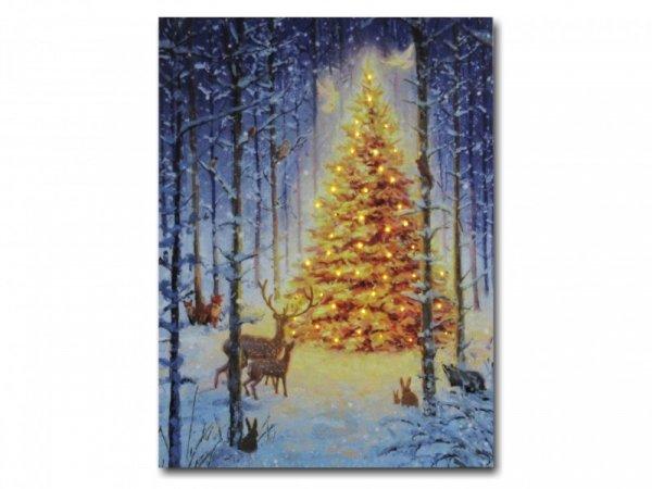 45 miniLEDes világító falikép karácsonyfa erdőben 30x40cm