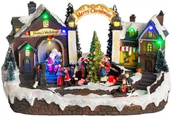 Dekoráció MagicHome Karácsony, Falu, 15 LED, színes dallamal, 3x AA, benti,
33,50x18x20 cm