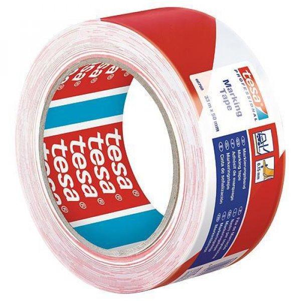 Szalag tesa® PRO Marking, figyelmeztető ragasztószalag, piros-fehér, 50 mm,
L-33 m