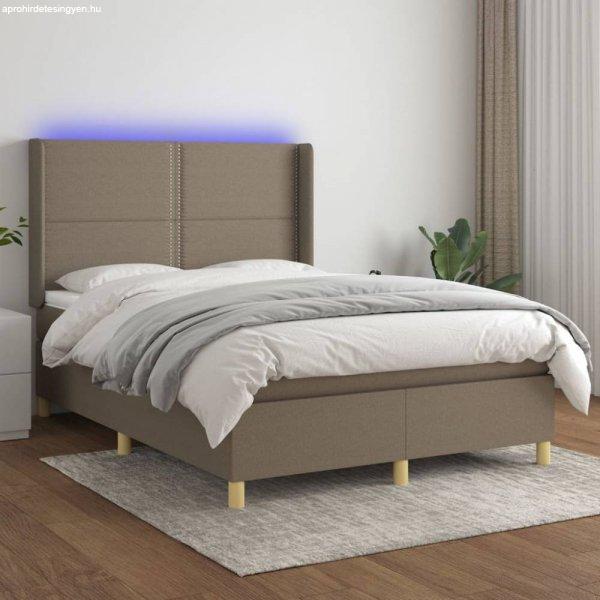 Tópszínű szövet rugós és LED-es ágy matraccal 140x200 cm