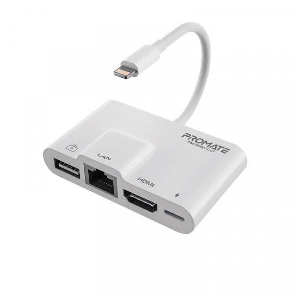 Promate MediaSync-LT 4-in-1 Multimedia Hub with Lightning Connector White