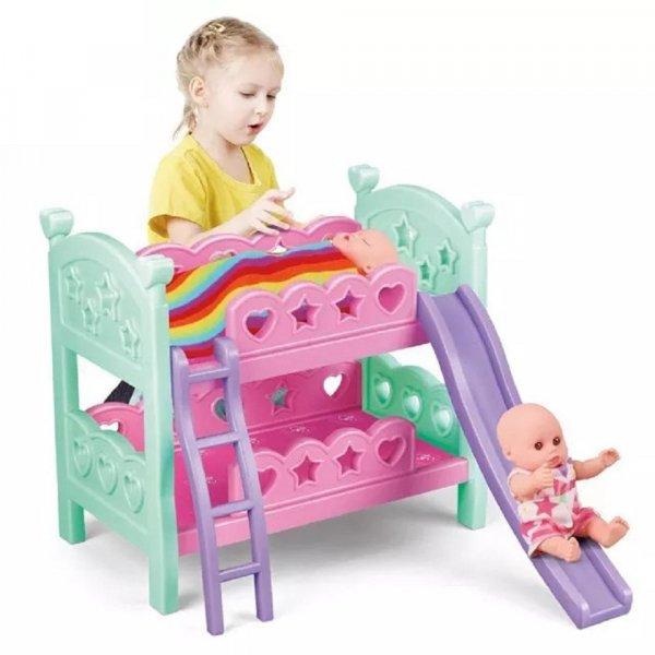 Emeletes játék babaágy korláttal, létrával és csúszdával vidám
színekben - 31 x 28 x 21 cm (BBJ)