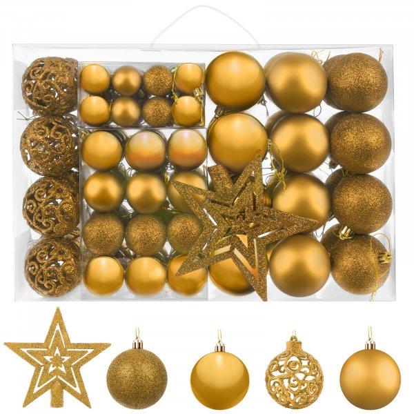 101 darabos karácsonyfadísz készlet - különböző gömbökkel, csillag
alakú csúcsdísszel - arany (BB-11429)
