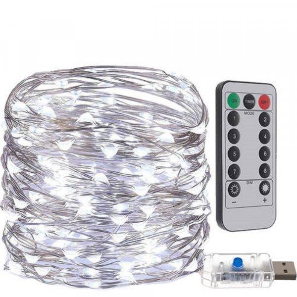 300 LED-es karácsonyi fényfüzér távirányítóval - 8 világítási
móddal, hideg fehér (BB-17242)