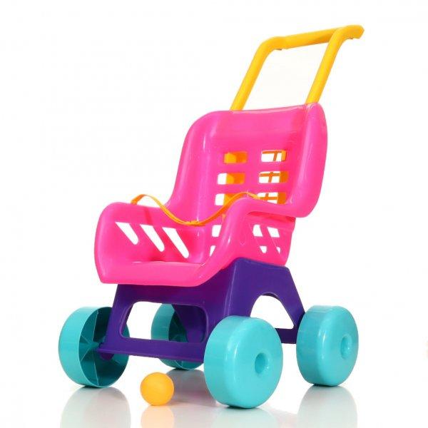 Műanyag játék sport babakocsi biztonsági övvel - járássegítő játék
és baba kiegészítő kislányoknak vidám színekben - 42 x 49 x 29 cm (BBJ)